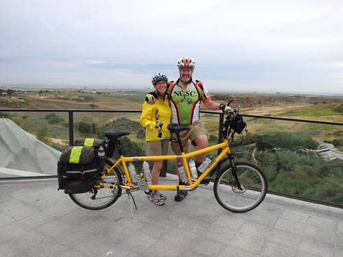 Dennis and Terry Struck pose in front of Spain's La Campi&ntilde;a at Carmona.